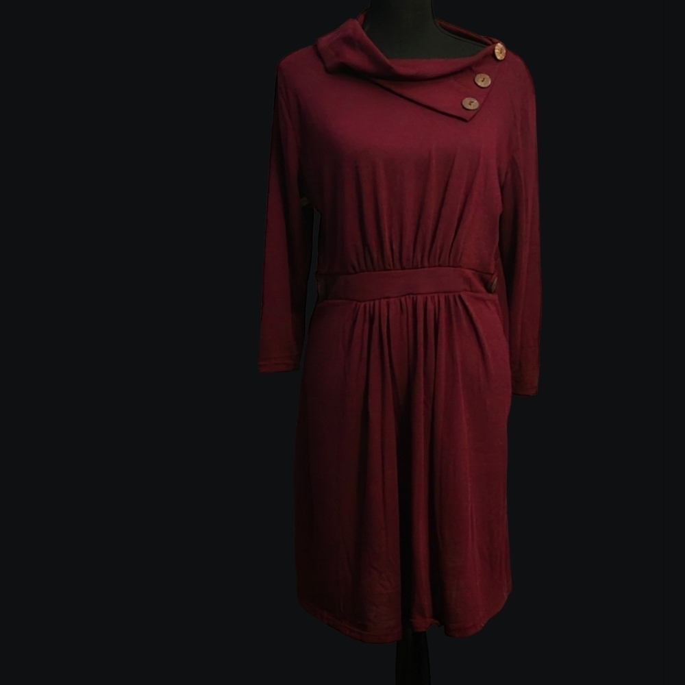 2XL Lollipop Star Maroon Cowl Neck Dress | Button Detail, Soft Knit Mob Wife